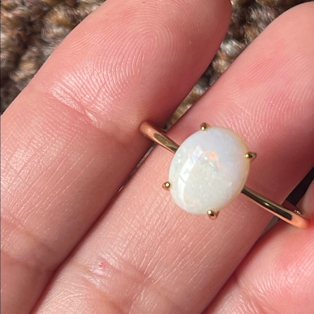 Natural Australian Opal 10X8mm 18k Gold Plated Over 925 Sterling Silver Size 10